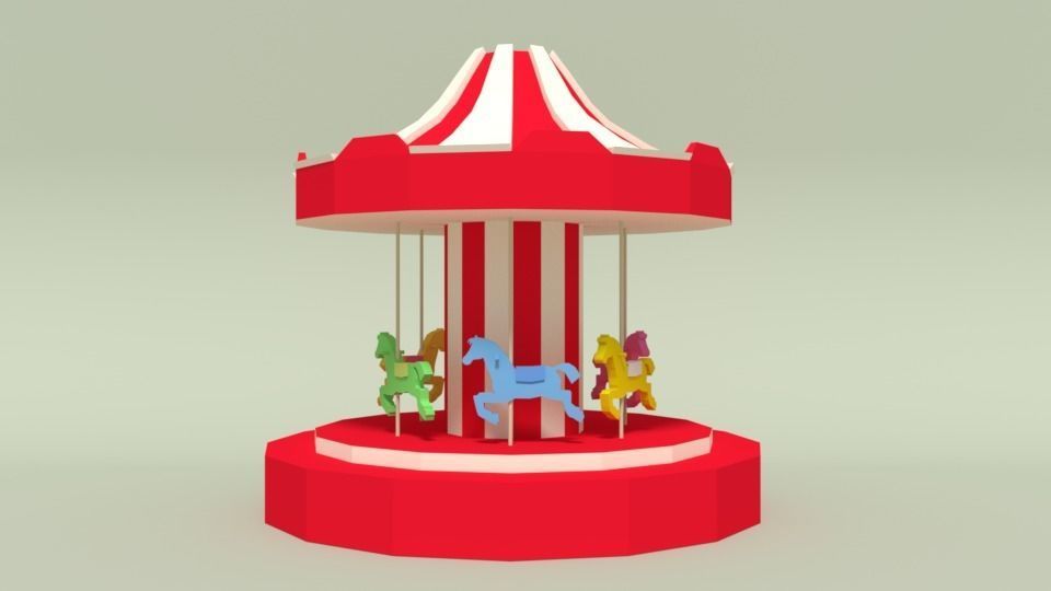 Low Poly Cartoon Carousel Low-poly 3D model_5