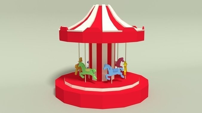 Low Poly Cartoon Carousel Low-poly 3D model