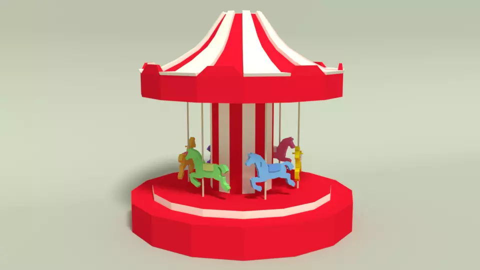 Low Poly Cartoon Carousel Low-poly 3D model_0