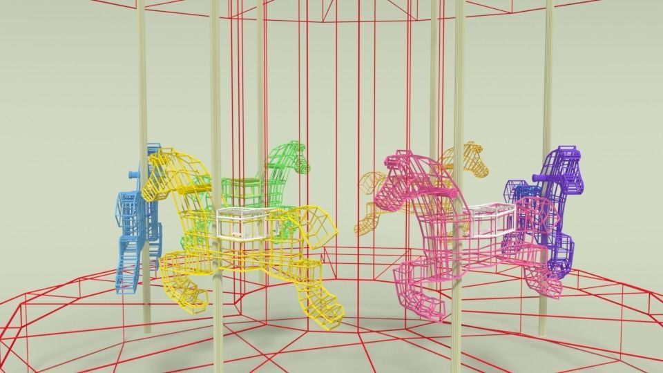 Low Poly Cartoon Carousel Low-poly 3D model_13