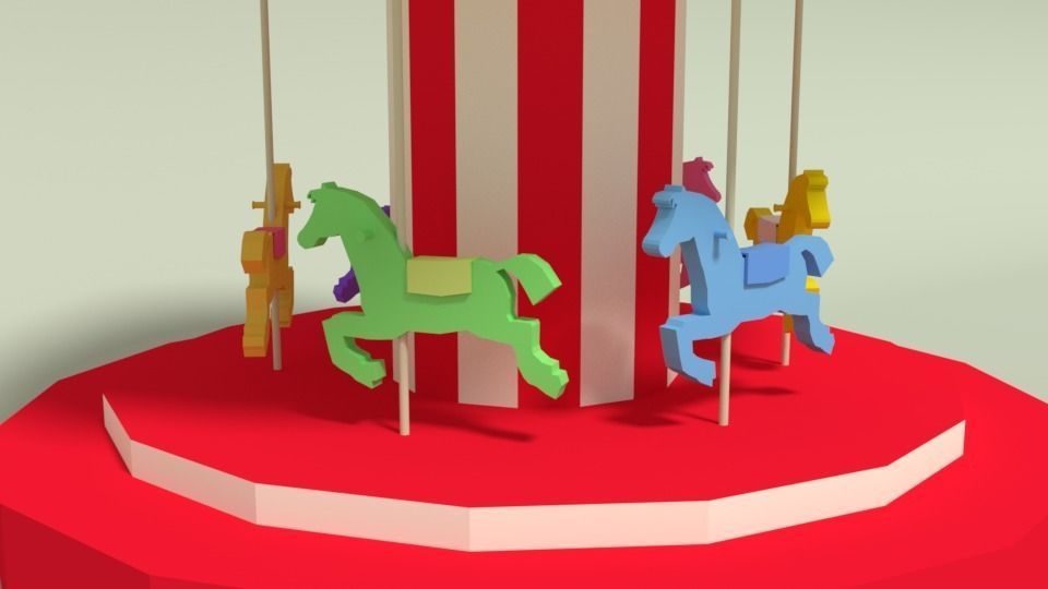 Low Poly Cartoon Carousel Low-poly 3D model_7