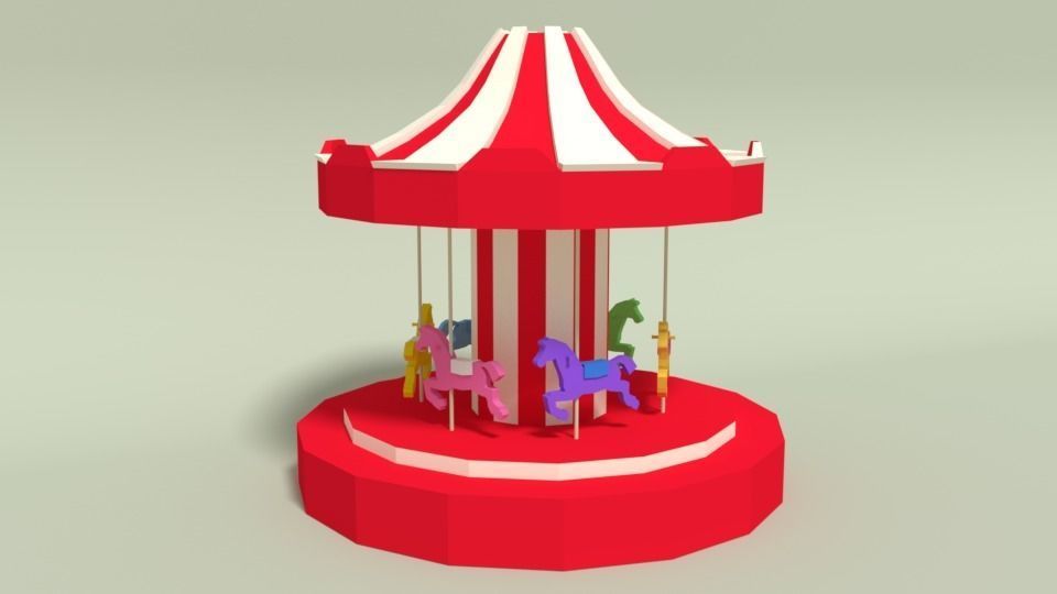 Low Poly Cartoon Carousel Low-poly 3D model_3