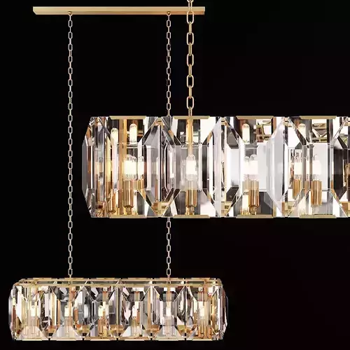 RH HARLOW CRYSTAL RECTANGULAR CHANDELIER 42 Brass