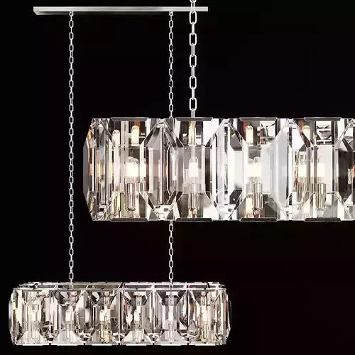 RH HARLOW CRYSTAL RECTANGULAR CHANDELIER 42 Nickel