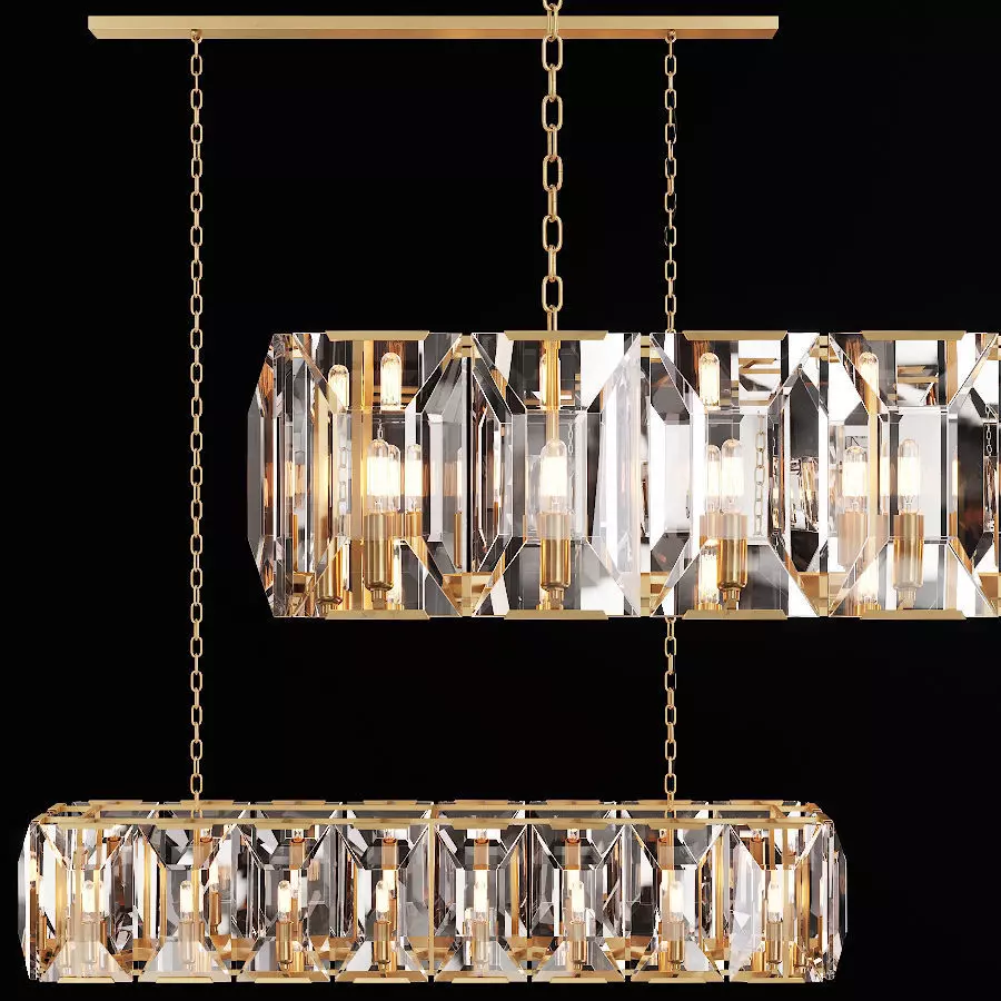 RH HARLOW CRYSTAL RECTANGULAR CHANDELIER 55 Brass 3D model_0