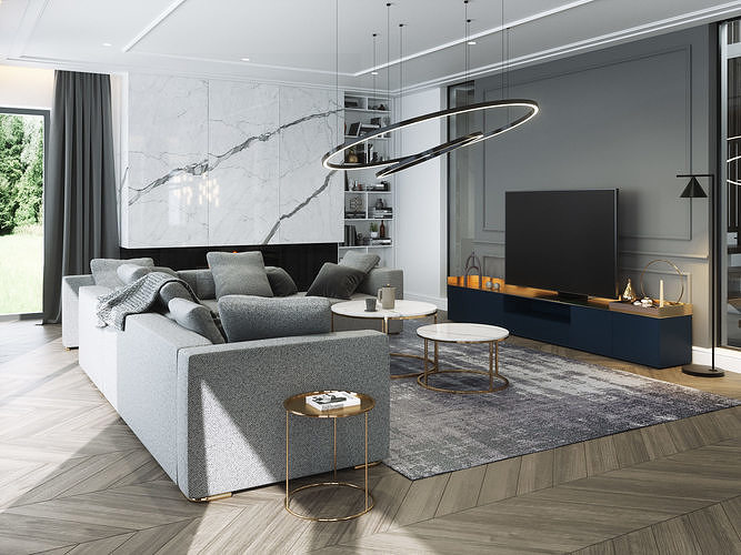 Living Room and Kitchen Scene for Cinema 4D and Octane Render 3D model 2