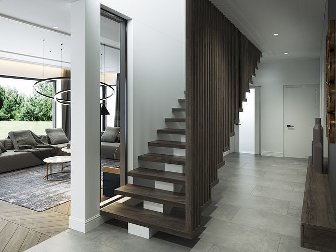Living Room and Kitchen Scene for Cinema 4D and Octane Render 3D model 5