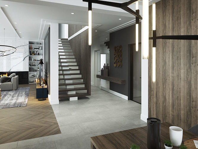 Living Room and Kitchen Scene for Cinema 4D and Octane Render 3D model 4