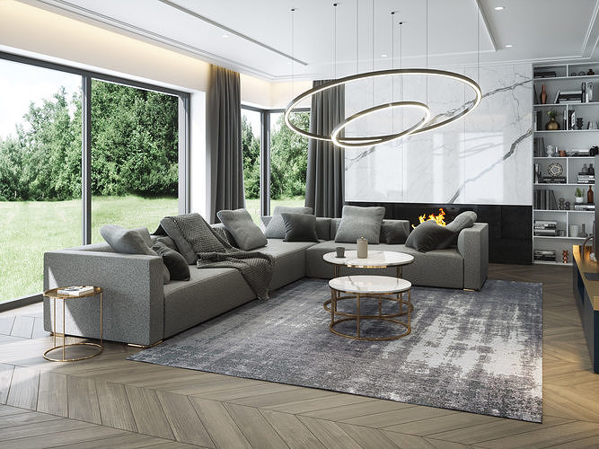 Living Room and Kitchen Scene for Cinema 4D and Octane Render 3D model 6