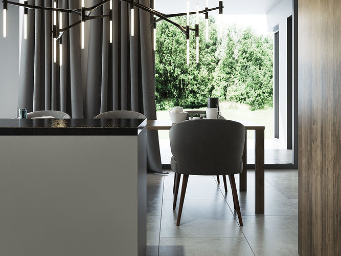 Living Room and Kitchen Scene for Cinema 4D and Octane Render 3D model 7