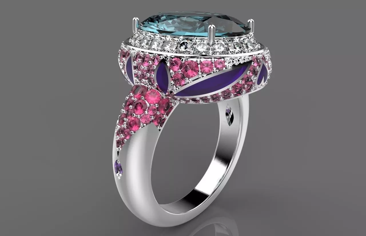 Ring topaz and sapphire engagement 3D print model