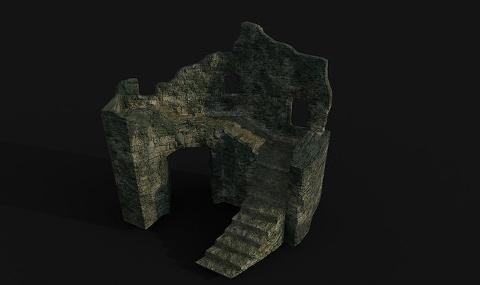 Ruined fortress Low-poly 3D model