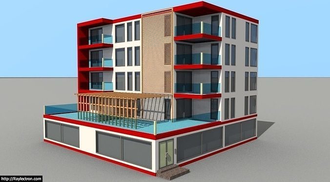 Ground and 4 Floor Commercial and Residential Building 3D model