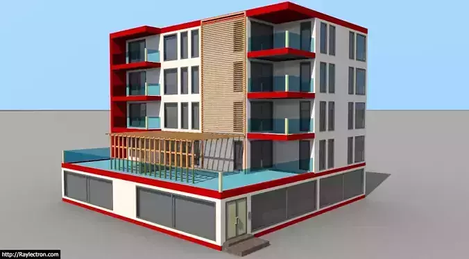 Ground and 4 Floor Commercial and Residential Building 3D model