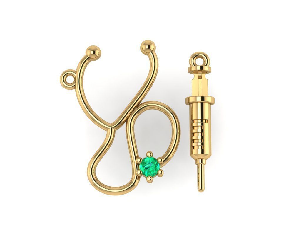  syringe and stethoscope pendant 3D model_1