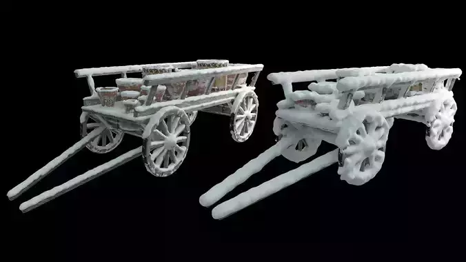 Wooden cart covered with snow 02