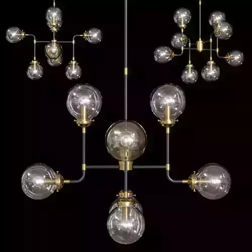 RH BISTRO GLOBE CLEAR GLASS CHANDELIER 8-LIGHT Brass and Black