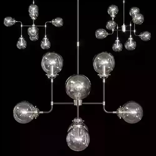 RH BISTRO GLOBE CLEAR GLASS CHANDELIER 8-LIGHT Nickel and Black