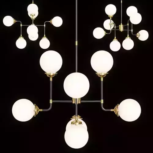RH BISTRO GLOBE MILK GLASS CHANDELIER 8-LIGHT Brass and Black