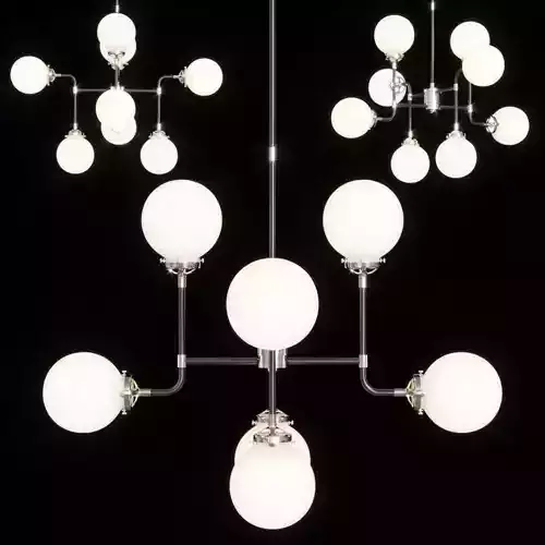 RH BISTRO GLOBE MILK GLASS CHANDELIER 8-LIGHT Nickel and Black
