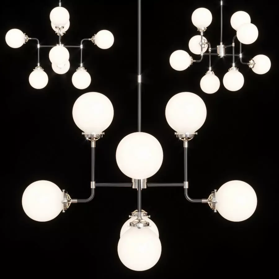 RH BISTRO GLOBE MILK GLASS CHANDELIER 8-LIGHT Nickel and Black 3D model