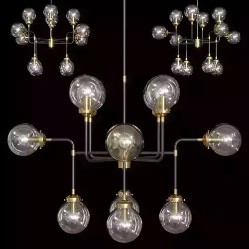 RH BISTRO GLOBE CLEAR GLASS CHANDELIER 12-LIGHT Brass and Black