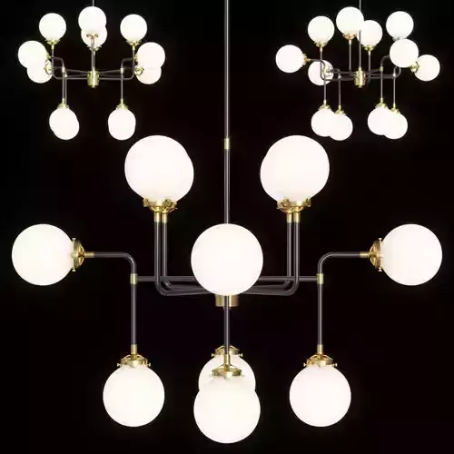 RH BISTRO GLOBE MILK GLASS CHANDELIER 12-LIGHT Brass and Black