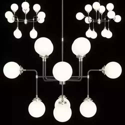 RH BISTRO GLOBE MILK GLASS CHANDELIER 12-LIGHT Nickel and Black