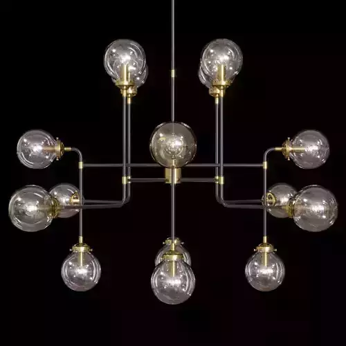 RH BISTRO GLOBE CLEAR GLASS CHANDELIER 16-LIGHT Brass and Black