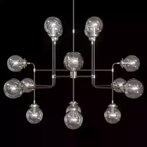 RH BISTRO GLOBE CLEAR GLASS CHANDELIER 16-LIGHT Nickel and Black