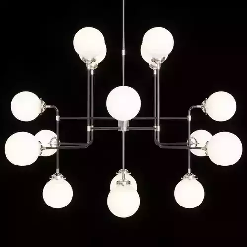 RH BISTRO GLOBE MILK GLASS CHANDELIER 16-LIGHT Nickel and Black