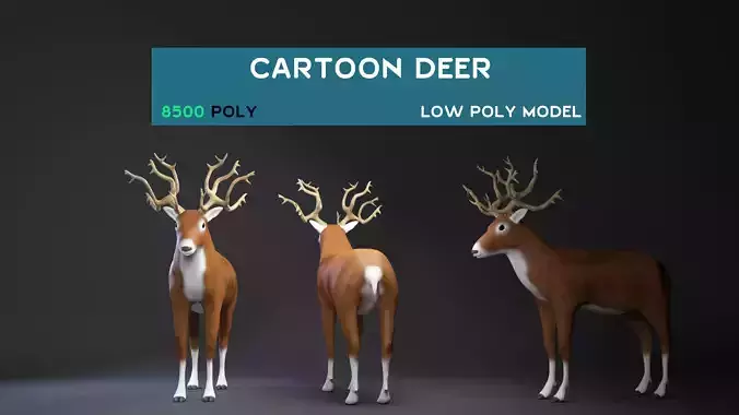 3d model  deer cartoon      - low poly  Low-poly 3D model