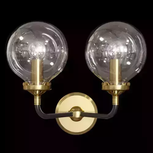 RH BISTRO GLOBE CLEAR GLASS DOUBLE SCONCE Brass and Black
