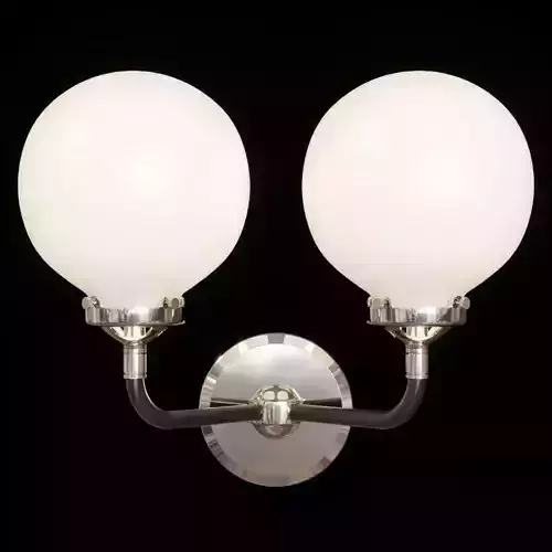 RH BISTRO GLOBE MILK GLASS DOUBLE SCONCE Brass and Black