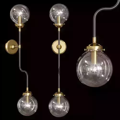 RH BISTRO GLOBE CLEAR GLASS GRAND DOUBLE BATH SCONCE Brass Black