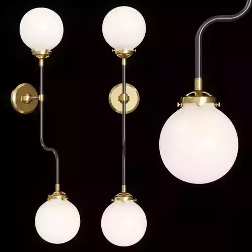 RH BISTRO GLOBE GRAND DOUBLE BATH SCONCE Brass and Black