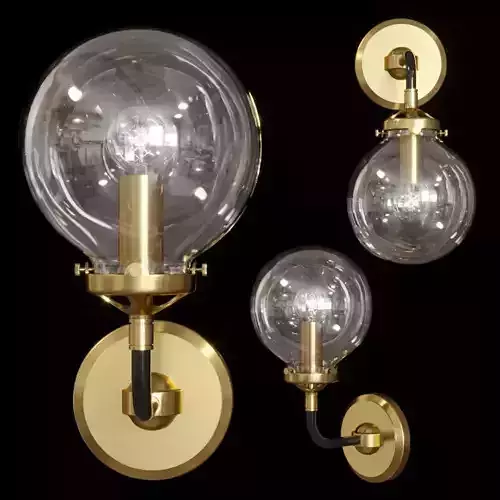 RH BISTRO GLOBE CLEAR GLASS SINGLE SCONCE Brass and Black