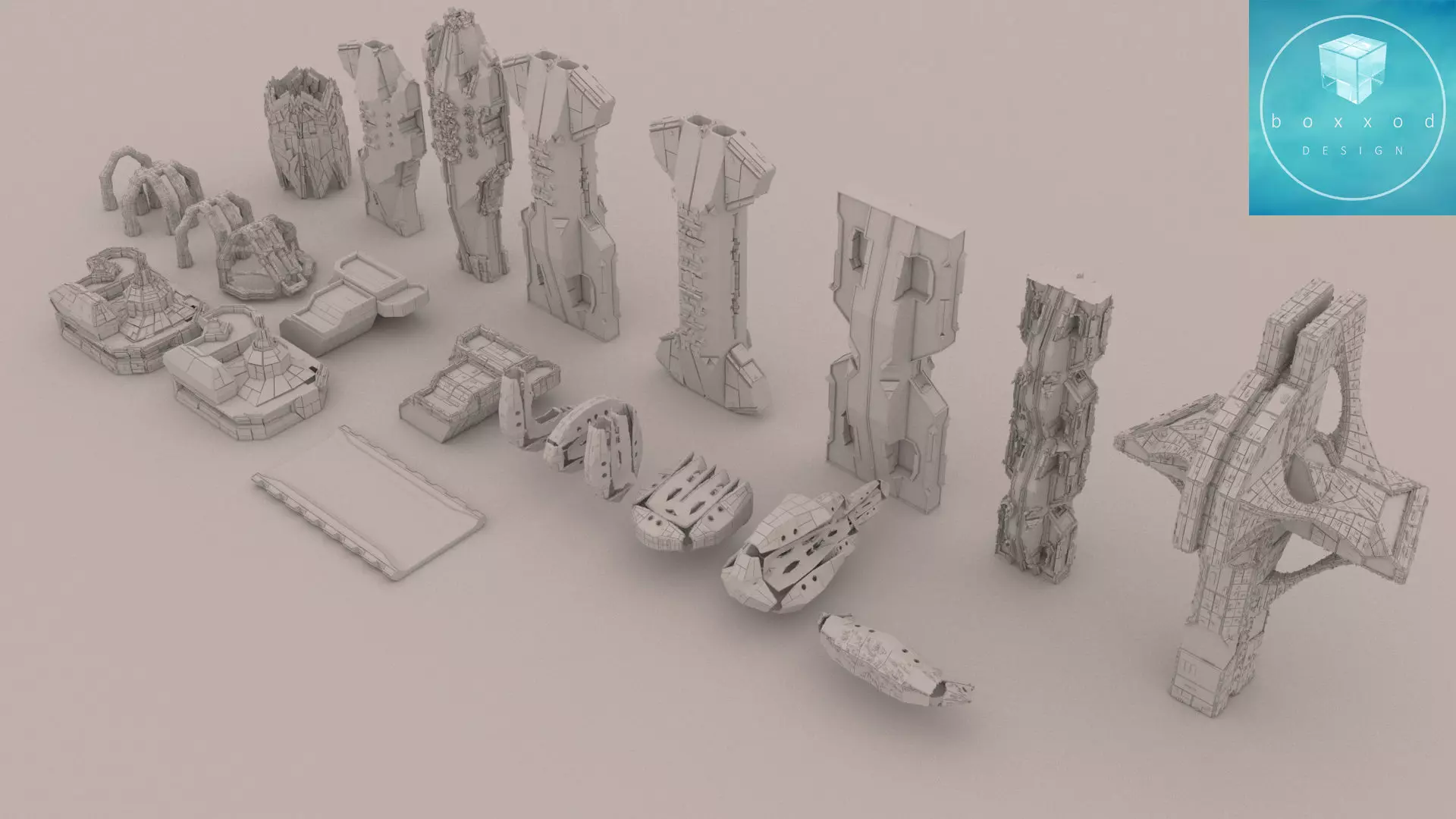 Kitbash Sci-Fi greeble buildings 3D model_0