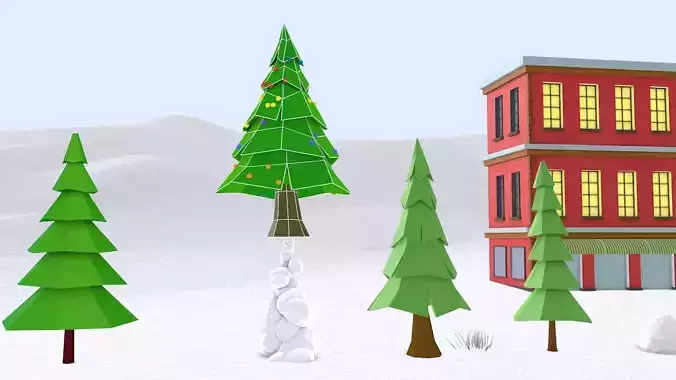 winter scene  Low-poly 3D model
