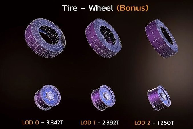Tire and Wheel Game Ready Low-poly 3D model 3
