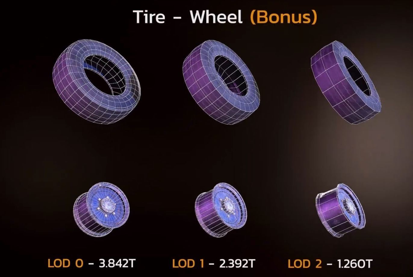 Tire and Wheel Game Ready Low-poly 3D model_4