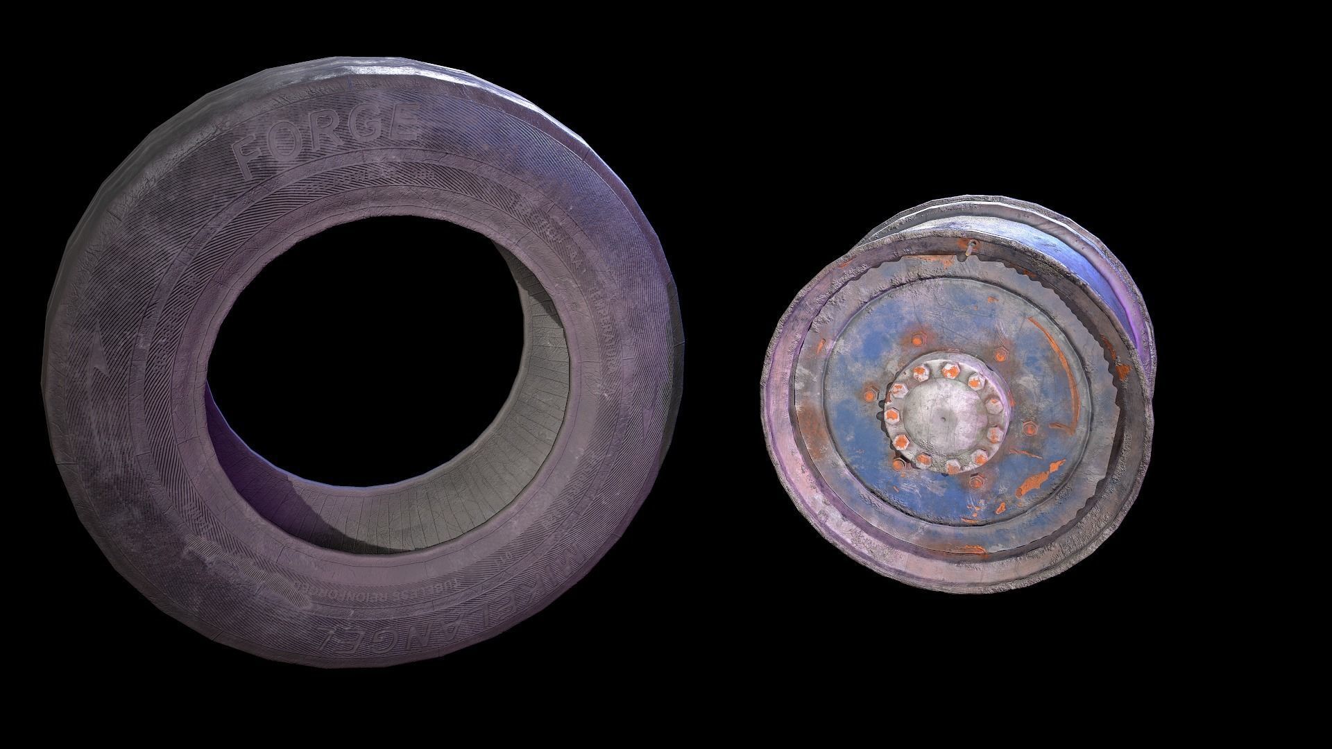 Tire and Wheel Game Ready Low-poly 3D model_3