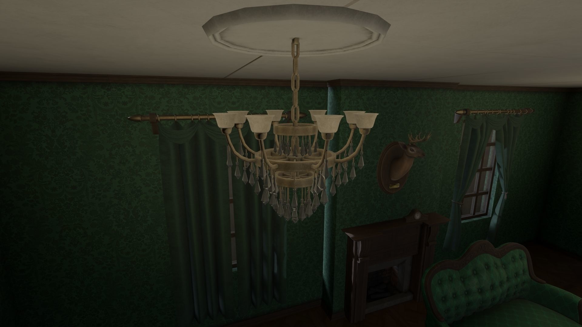 Vintage Victorian Living Room Pack With PBR Materials Low-poly 3D model_12