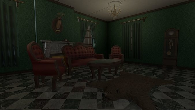 Vintage Victorian Living Room Pack With PBR Materials Low-poly 3D model
