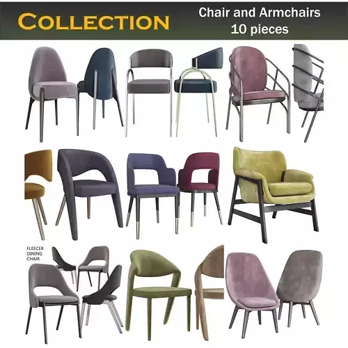 Chair and Armchairs 3d model collection 10 pieces
