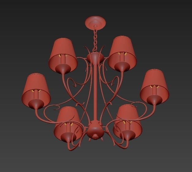 Classic five light chandelier in brass with shades 3D model_2