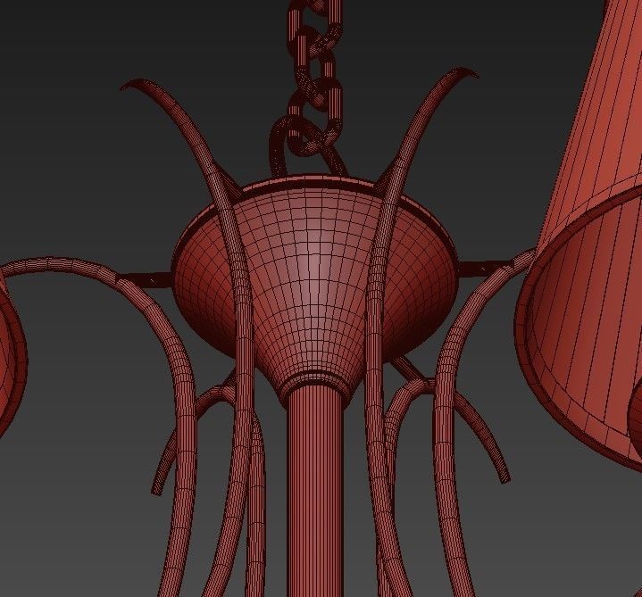 Classic five light chandelier in brass with shades 3D model_6