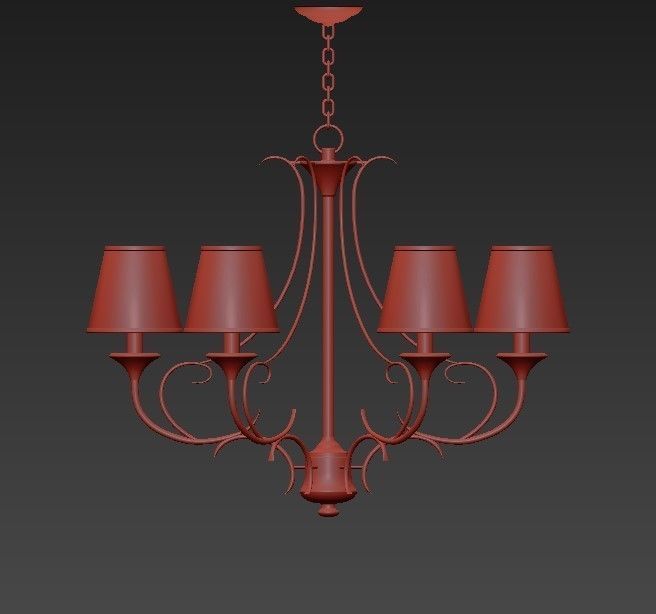 Classic five light chandelier in brass with shades 3D model_1