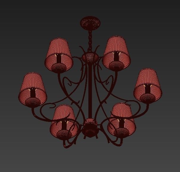 Classic five light chandelier in brass with shades 3D model_3