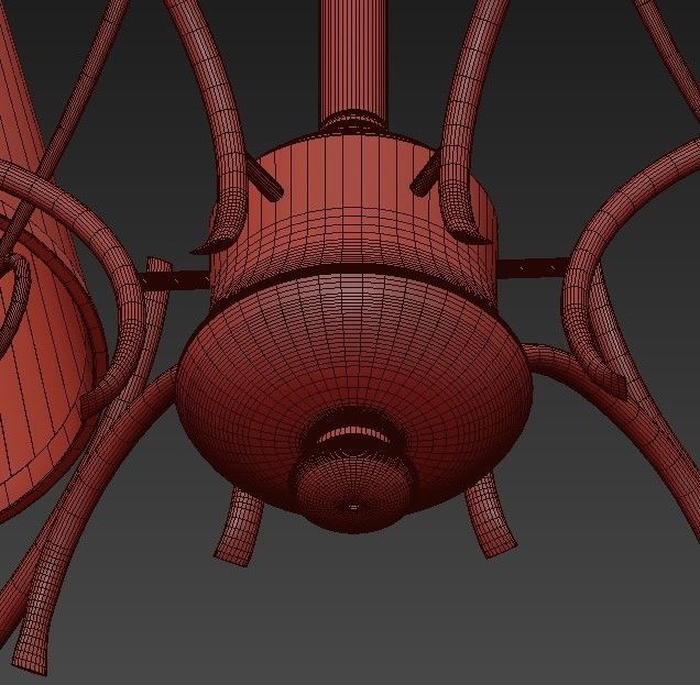 Classic five light chandelier in brass with shades 3D model_4